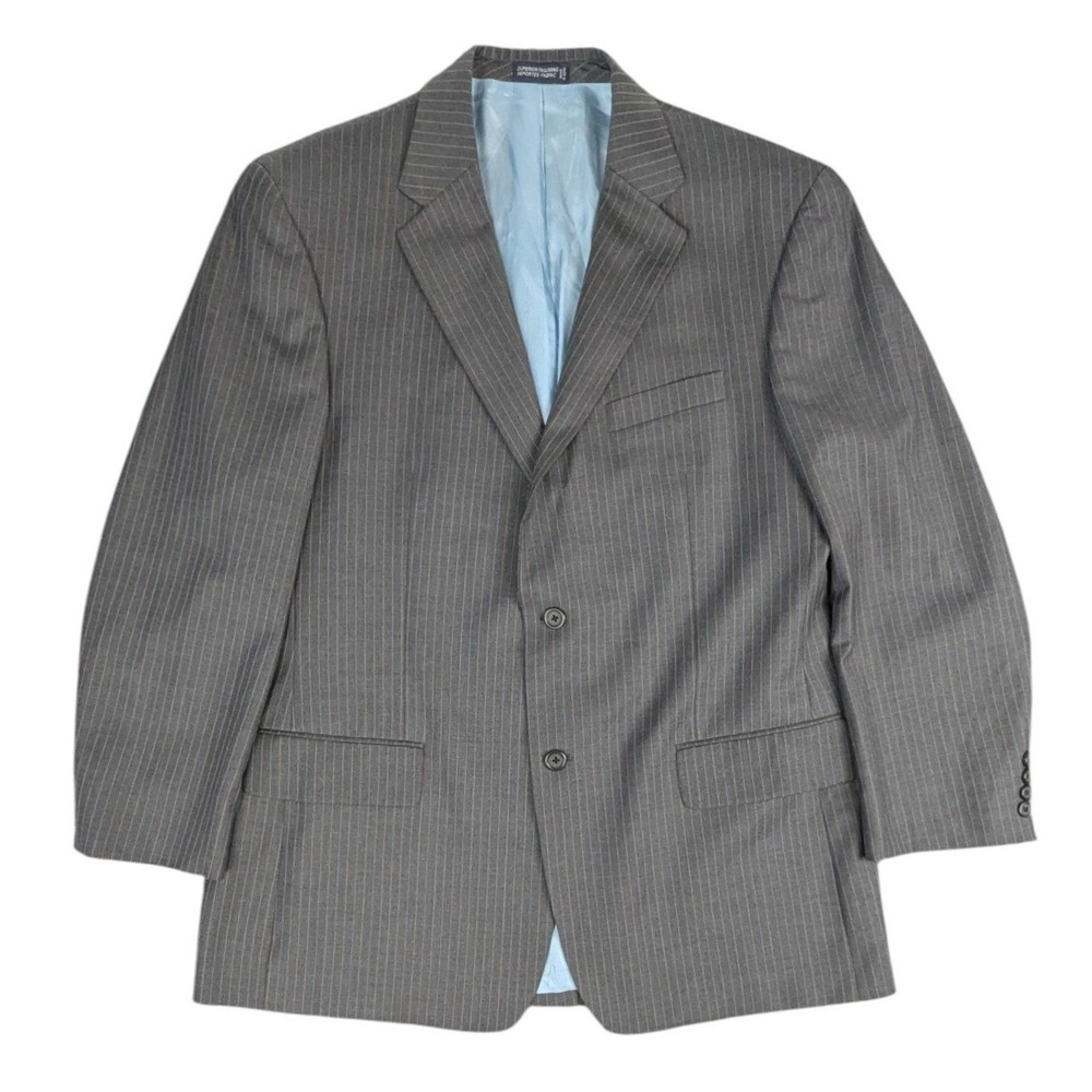 Nautica 46L Blazer Gray Pinstripe 100% Wool 2-Button Sport Coat Academia Career